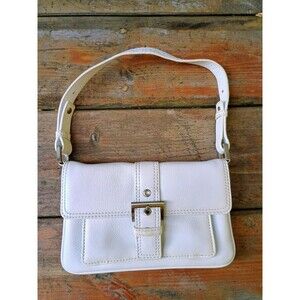 Talbots White Genuine Leather Mini Small Shoulder Purse Buckle Accent Festival